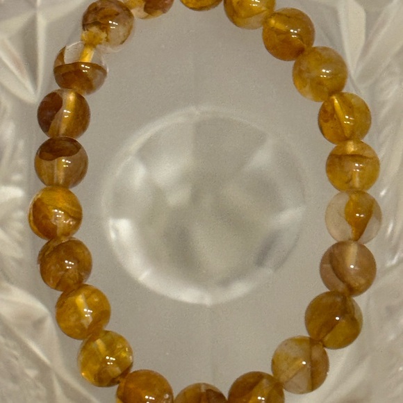 3 Beaded Stretch Bracelets - Golden Healer, Clear Quartz, and Lepidolite - Picture 2 of 4